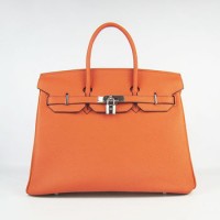 Hermes Birkin 35Cm Cattle Skin Stripe Handbags Orange Silver